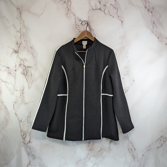 Chicos Zenergy Jacket Womens Medium 1 Black White Textured Knit Zip - Picture 1 of 13